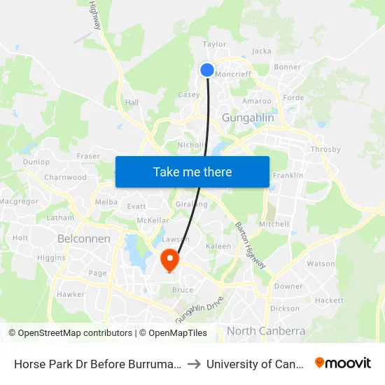 Horse Park Dr Before Burrumarra Av to University of Canberra map