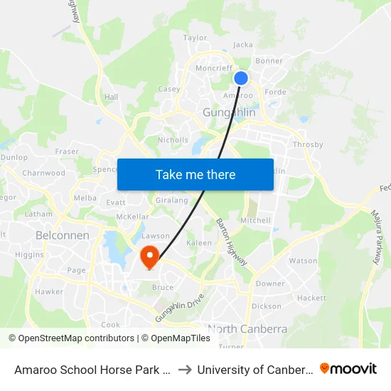 Amaroo School Horse Park Dr to University of Canberra map