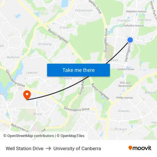 Well Station Drive to University of Canberra map