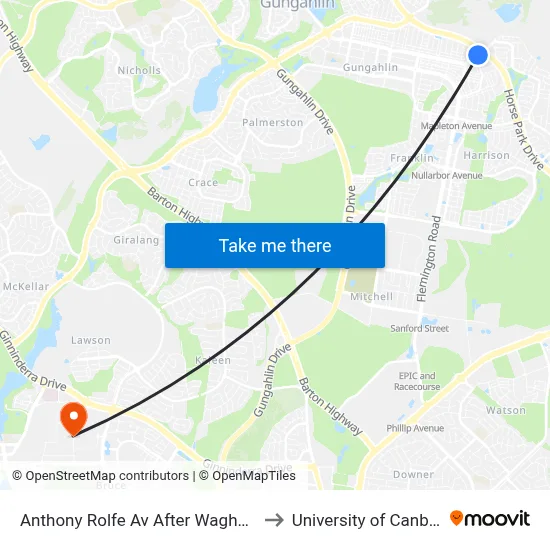 Anthony Rolfe Av After Waghorn St to University of Canberra map