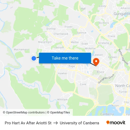 Pro Hart Av After Ariotti St to University of Canberra map