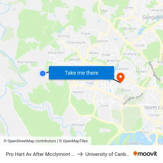 Pro Hart Av After Mcclymont Way to University of Canberra map