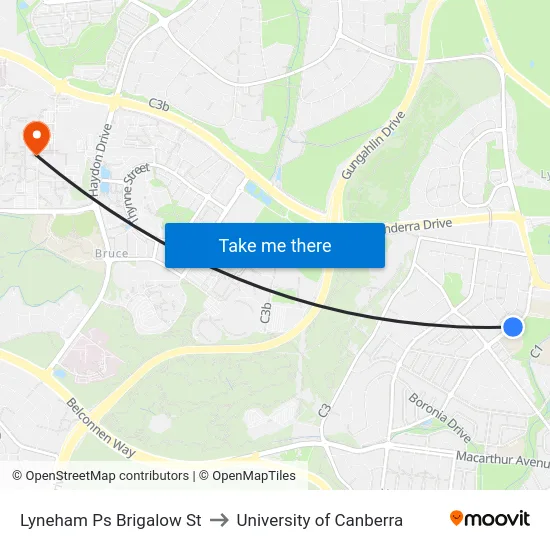 Lyneham Ps Brigalow St to University of Canberra map