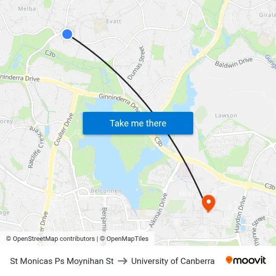 St Monicas Ps Moynihan St to University of Canberra map