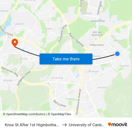 Knox St After 1st Higinbotham St to University of Canberra map