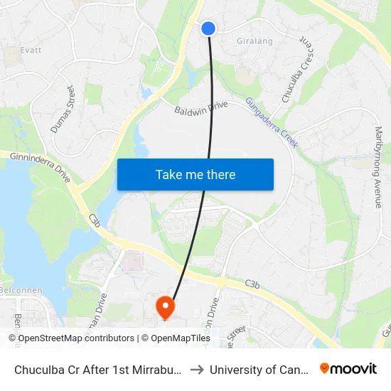 Chuculba Cr After 1st Mirrabucca Cr to University of Canberra map