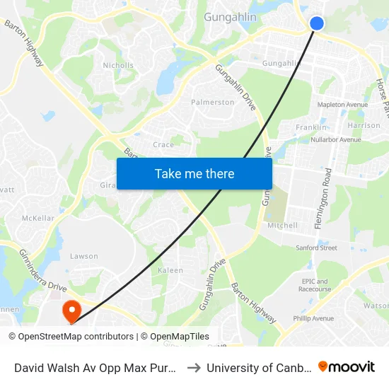 David Walsh Av Opp Max Purnell St to University of Canberra map