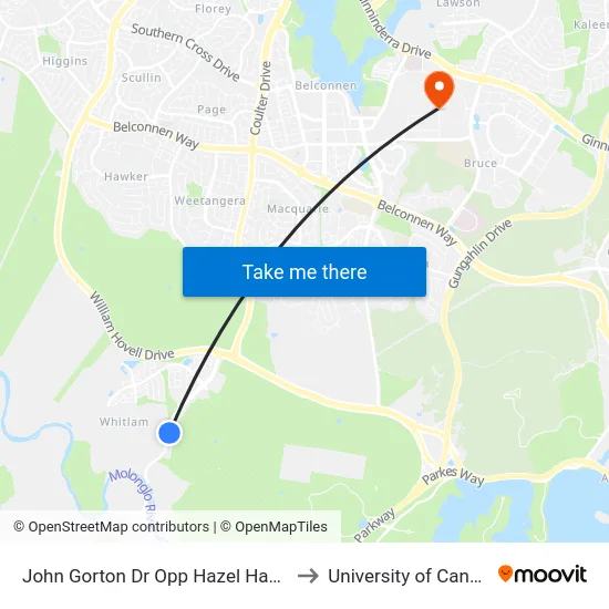 John Gorton Dr Opp Hazel Hawke Av to University of Canberra map