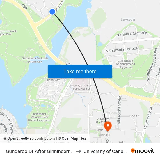 Gundaroo Dr After Ginninderra Dr to University of Canberra map