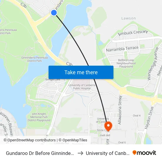Gundaroo Dr Before Ginninderra Dr to University of Canberra map