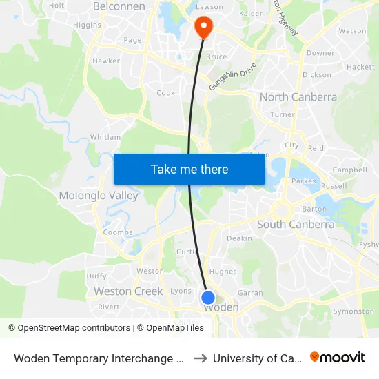 Woden Temporary Interchange Plt 3 Arrive to University of Canberra map