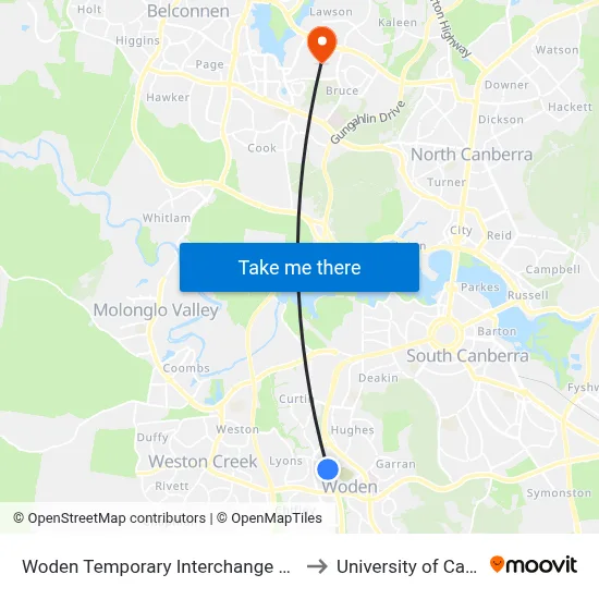 Woden Temporary Interchange Plt 4 Arrive to University of Canberra map
