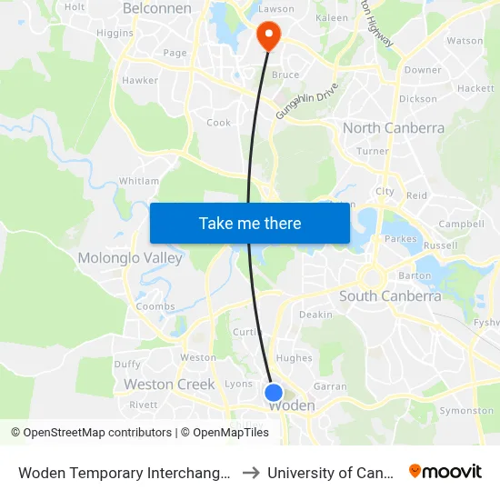 Woden Temporary Interchange Plt 6 to University of Canberra map