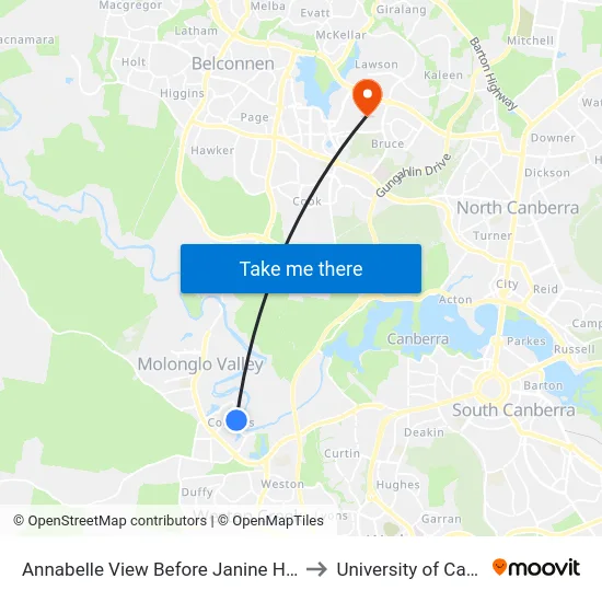 Annabelle View Before Janine Haines Tce to University of Canberra map