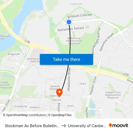 Stockman Av Before Bulletin St to University of Canberra map