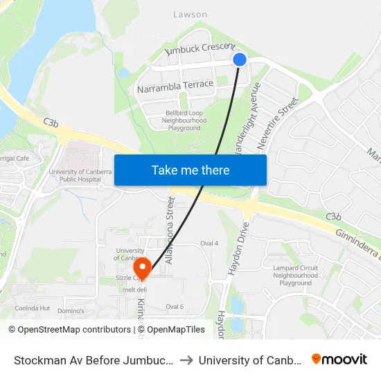 Stockman Av Before Jumbuck Cr to University of Canberra map