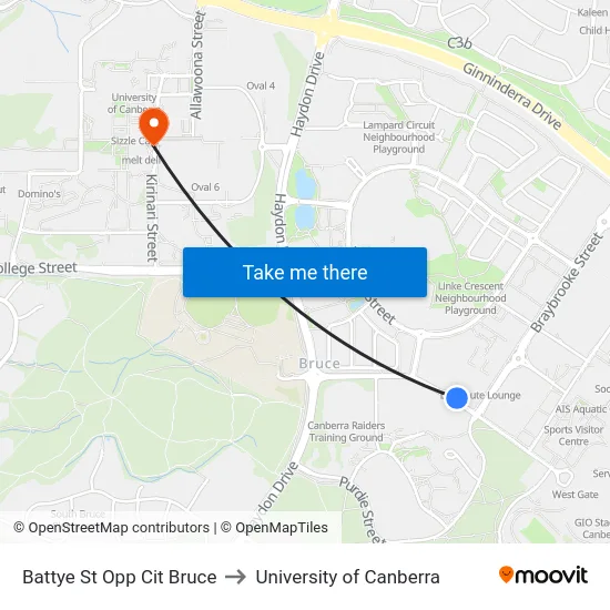 Battye St Opp Cit Bruce to University of Canberra map
