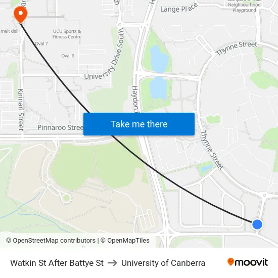 Watkin St After Battye St to University of Canberra map