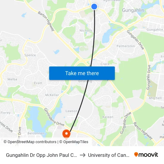 Gungahlin Dr Opp John Paul College to University of Canberra map