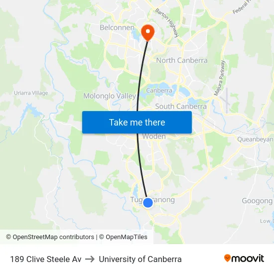 189 Clive Steele Av to University of Canberra map