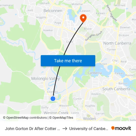 John Gorton Dr After Cotter Rd to University of Canberra map