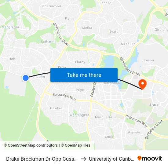 Drake Brockman Dr Opp Cussen St to University of Canberra map