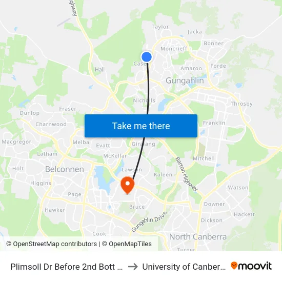Plimsoll Dr Before 2nd Bott Cr to University of Canberra map