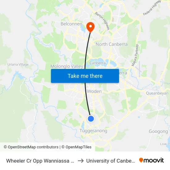 Wheeler Cr Opp Wanniassa Hs to University of Canberra map