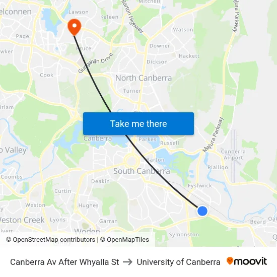 Canberra Av After Whyalla St to University of Canberra map