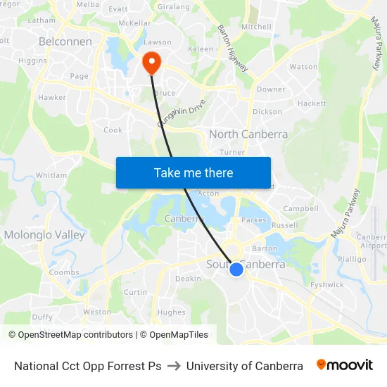National Cct Opp Forrest Ps to University of Canberra map
