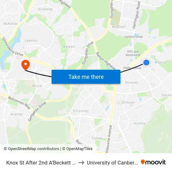 Knox St After 2nd A'Beckett St to University of Canberra map