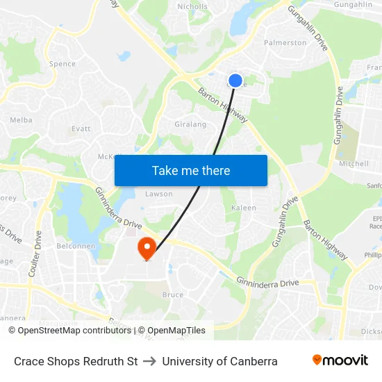 Crace Shops Redruth St to University of Canberra map