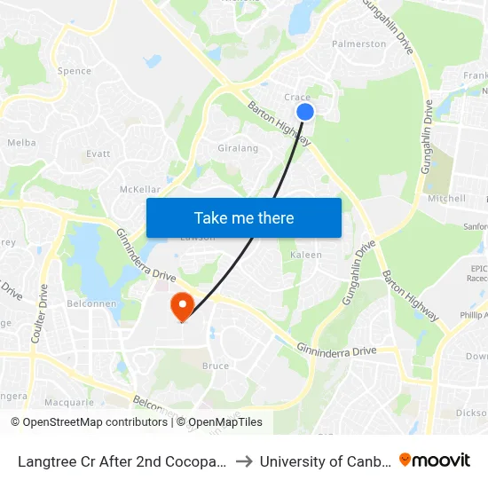 Langtree Cr After 2nd Cocoparra Cr to University of Canberra map