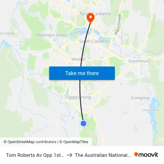 Tom Roberts Av Opp 1st Templestowe Av to The Australian National University (ANU) map