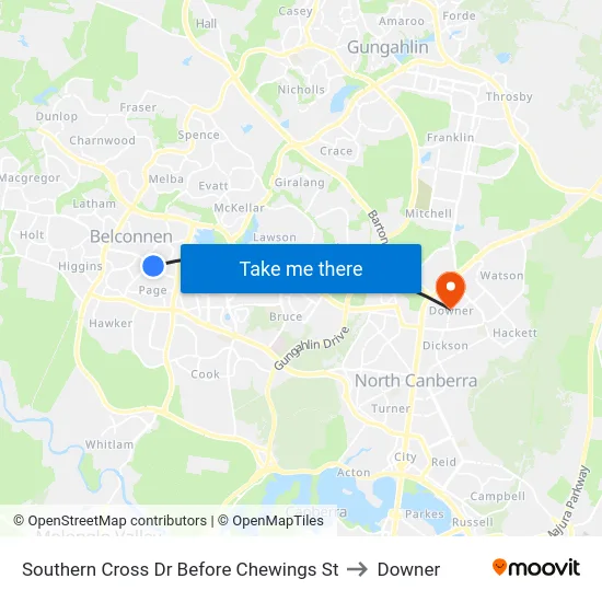 Southern Cross Dr Before Chewings St to Downer map
