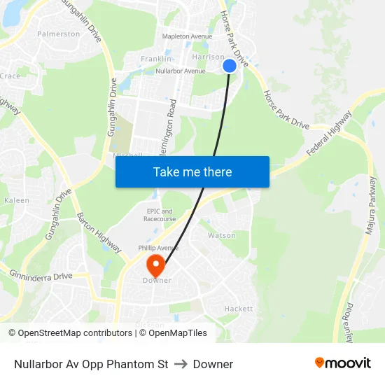 Nullarbor Av Opp Phantom St to Downer map