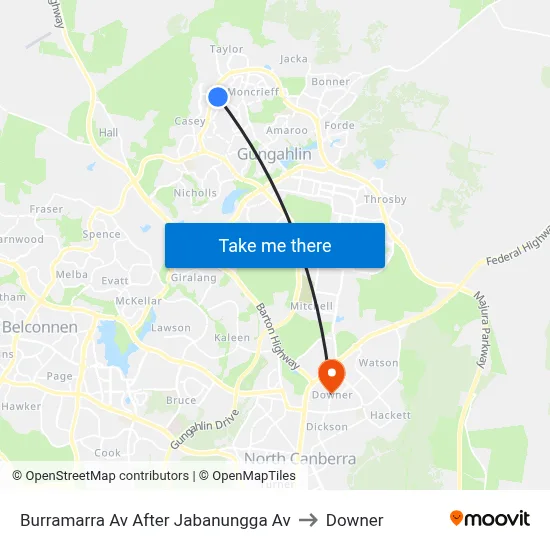 Burramarra Av After Jabanungga Av to Downer map