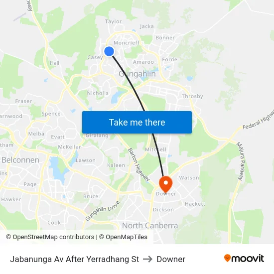 Jabanunga Av After Yerradhang St to Downer map