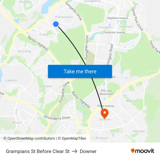 Grampians St Before Clear St to Downer map