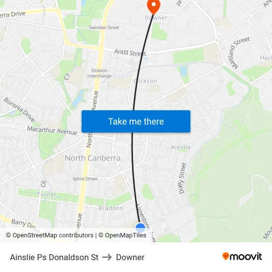Ainslie Ps Donaldson St to Downer map