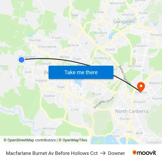 Macfarlane Burnet Av Before Hollows Cct to Downer map