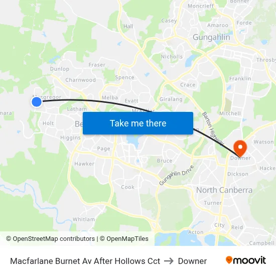 Macfarlane Burnet Av After Hollows Cct to Downer map