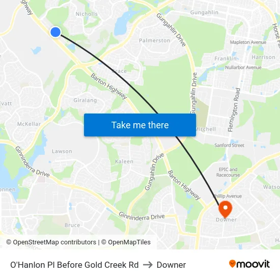O'Hanlon Pl Before Gold Creek Rd to Downer map