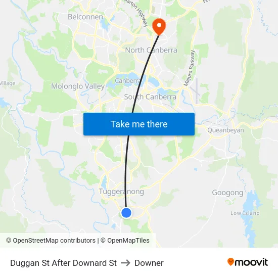 Duggan St After Downard St to Downer map