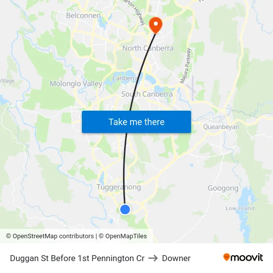 Duggan St Before 1st Pennington Cr to Downer map