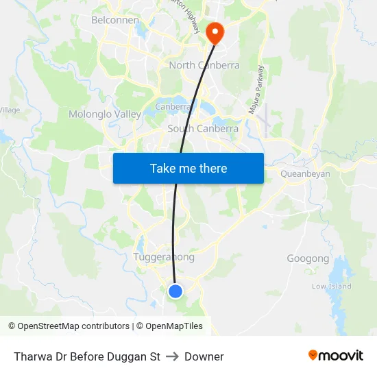Tharwa Dr Before Duggan St to Downer map
