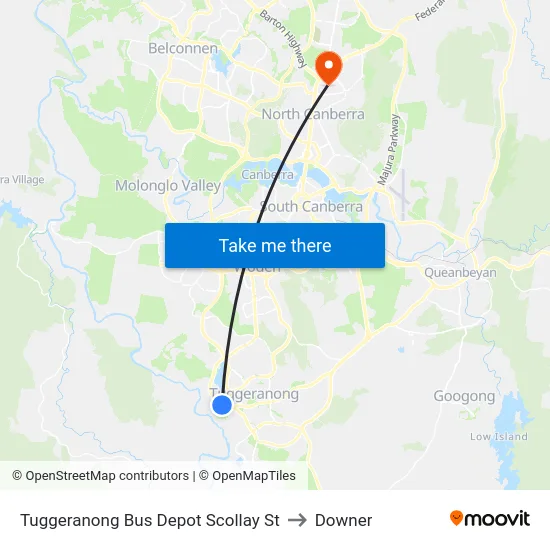 Tuggeranong Bus Depot Scollay St to Downer map