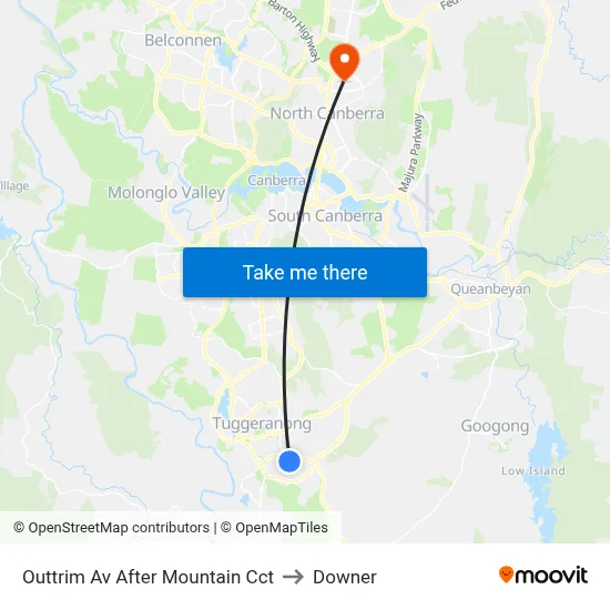 Outtrim Av After Mountain Cct to Downer map