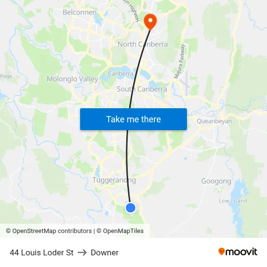 44 Louis Loder St to Downer map