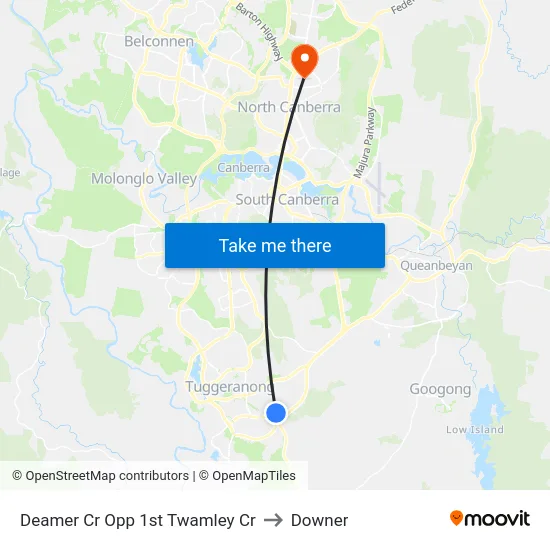 Deamer Cr Opp 1st Twamley Cr to Downer map